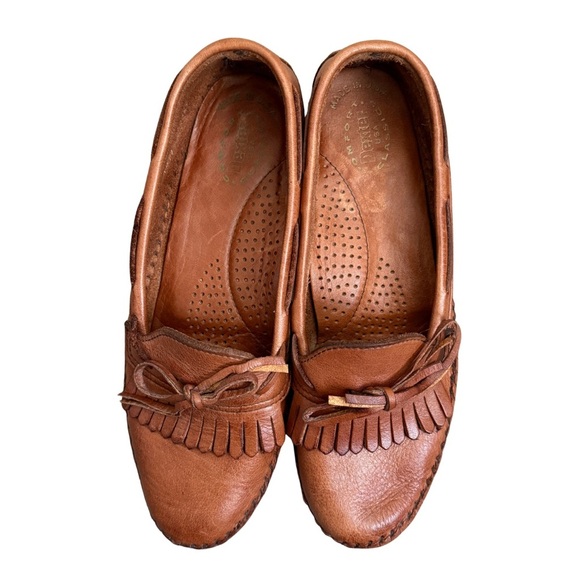 VINTAGE Dexter Women’s Soft Camel Brown Fringe Loafers Size 8.5 W Preppy USA - Picture 1 of 5